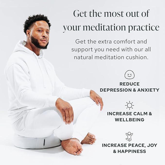 Mindful & Modern Large Meditation Cushion | Zafu Yoga Bolster Meditation Floor Pillow Seat | Buckwheat Hull Filled Crescent Shaped Cushion with Removable Washable Cover + Carry Handle - Bloomnest