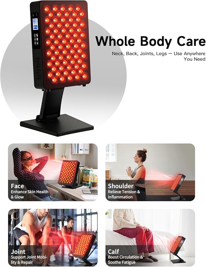 Red Light Therapy – 6 Wavelengths (600-850nm) Full Body Red Light Therapy, Touch Control & HD Display, 70 LEDs Ideal for Body, Face, Pain Relief, Anti-Aging & Recovery, 350W Black Bloomnest