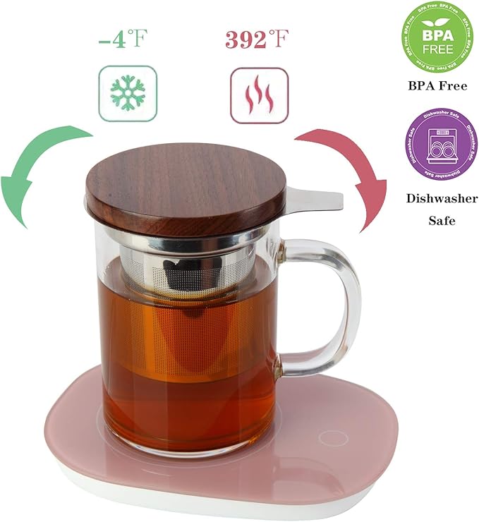 COMI Tea Cup with Infuser Walnut Lid&Handle, Glass Tea Cups with Wide Mouth Extra Large Capacity, Stainless Steel Tea Infuser Mug for Loose Leaf Tea Steeping(14oz/400ml) - Bloomnest