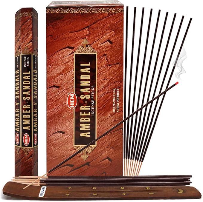 Amber Sandal Incense Sticks and Incense Stick Holder Bundle Insence Insense Hem Incense Sticks TRUMIRI
