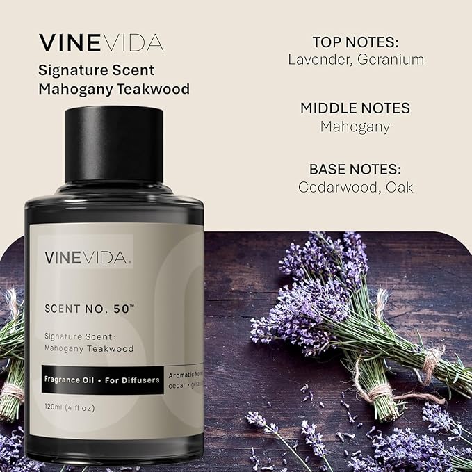 VINEVIDA Mahogany Teakwood Fragrance Oil for Cold Air Diffusers - 4 Fl Oz - Essential Oils for Diffuser Oil Refill & Air Freshener Room Spray (Pack of 2) - Bloomnest