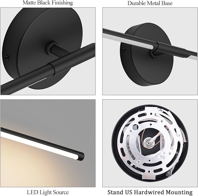 Modern Wall Sconces Set of Two 3000K 40In Hardwired Black Bathroom Sconce Vanity Light Bar 360° Rotate Warm Light for Bedroom Bathroom - Bloomnest