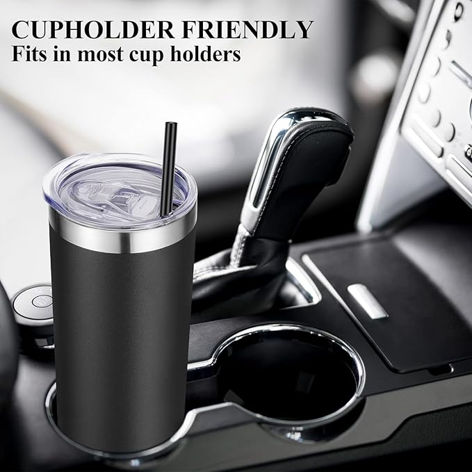 VEGOND Stainless Steel Skinny Tumblers Bulk 12 Pack, 20 oz Vacuum Insulated Tumblers with Lids and Straws, Double Wall Coffee Mug, Travel Water Cup, Matte Black - Bloomnest