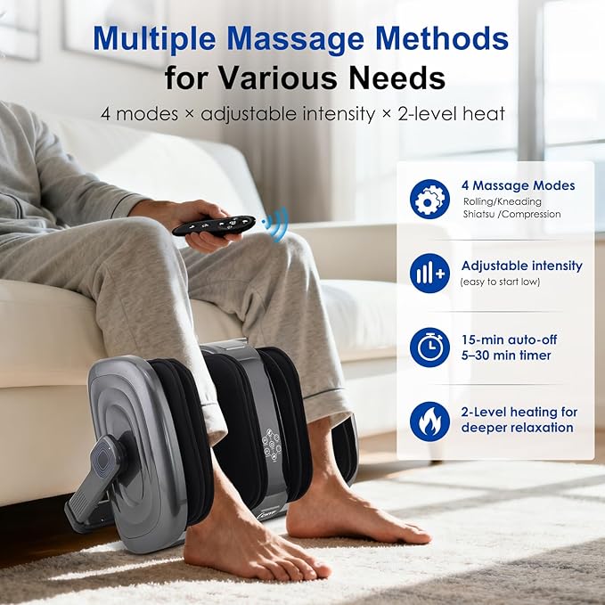 Shiatsu Foot Massager with Heat, Foot and Calf Massager Machine with Kneading Roller Tissue for Relaxation, Plantar Fasciitis, Pain Relief, for Women & Men, Grey - Bloomnest