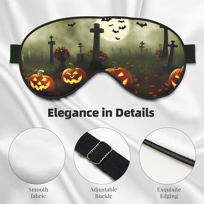 Sleep Eye Mask Halloween Pumpkin Spooky Graveyard at Night Sleep Mask for Women Men Comfortable Eye Mask with Adjustable Strap Soft Eye Cover Blindfold for Travel Yoga Nap Shift Work - Bloomnest
