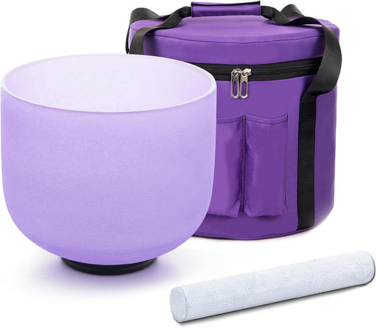 8" A Note 432HZ Light Purple Color Crystal Singing Bowl Frosted Quartz Root Base Chakra Meditation Sound Healing with Durable Carrying Case Suede Striker O-ring
