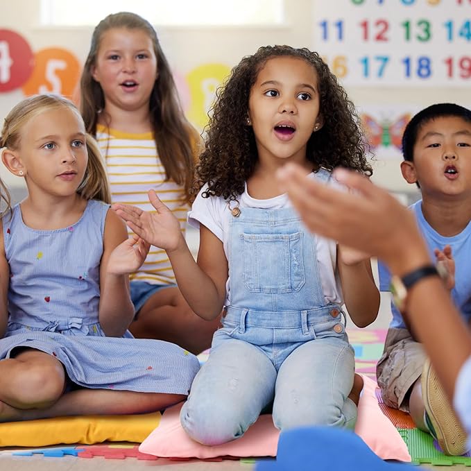 Geetery 12 Pcs Floor Pillows for Classroom Bulk Square Seating Cushions for Floor Chair School Kindergarten Reading Corner, 15.7'' Large Thick Meditation Cushions Yoga Nursery Daycare (Candy Color) - Bloomnest