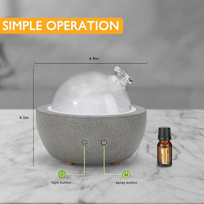 Essential Oil Aromatherapy Diffuser for Home Bedroom Large Room Glass Stone Ultrasonic Air Scent Mist Aroma Diffuser 200ML Defusers—Light Grey