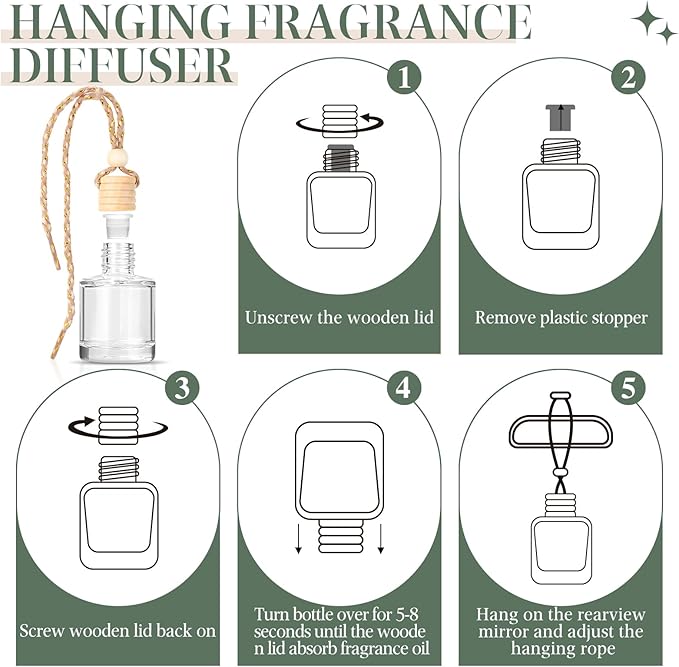 AROIC Hanging Car Air Freshener, 6 Pack Vanilla Cream Long Lasting & Refillable Air Freshener, Natural Plant Essential Oil Fragrance Aromatherapy Diffuser, Car Accessories Interior Set for Women & Men - Bloomnest