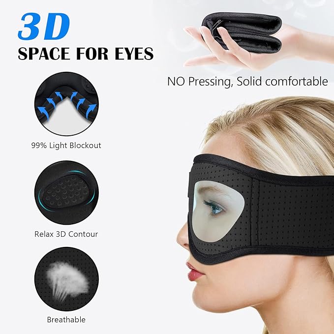 Sleep Headphones, Sleep Mask Bluetooth Wireless Music Eye Mask, Sleeping Headphones for Side Sleepers Sleep Mask with Bluetooth Headphones Ultra-Thin Stereo Speakers for Sleeping (Black) - Bloomnest