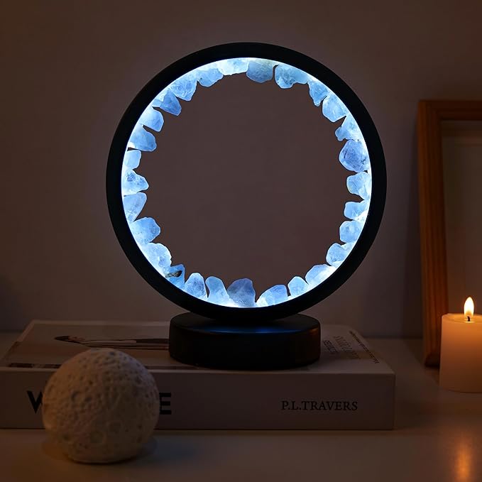 Runyangshi Celestite Night Light 8.6" Natural Healing Crystal Bedside USB Port 3 Colours Dimming Mode Bedroom Lamp Suitable Night Lamp Ideal Gift - Bloomnest