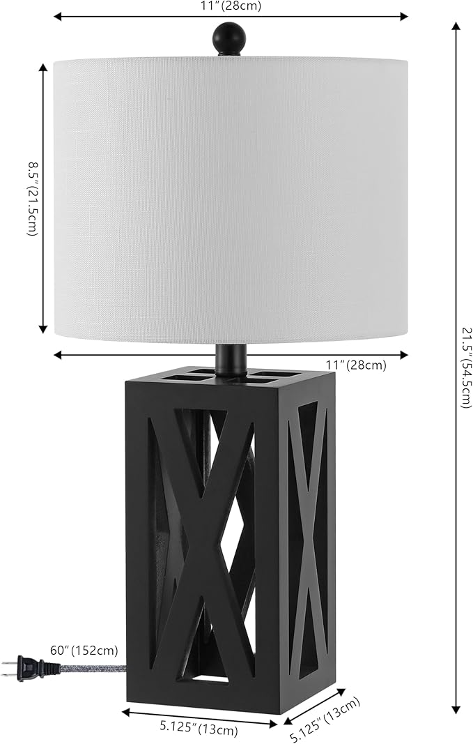 JONATHAN Y JYL1062C-SET2 Stewart 21.5" Wood LED Table Lamp Farmhouse, French Country, Rustic, Bohemian, Bedroom, Living Room, Office, College, Bookcase, Black (Set of 2) - Bloomnest