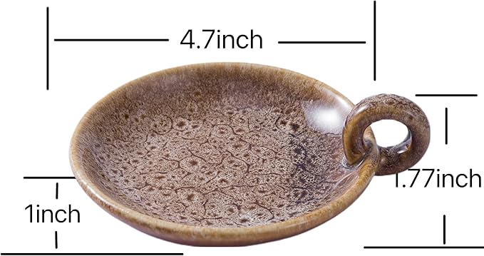 1pack Vintage Ceramic Candle Holders with Handle, Round Farmhouse Ceramic Plate Tray,Sage Holder for Burning,Incense Holder for Meditation Room Home Decor (Khaki) - Bloomnest