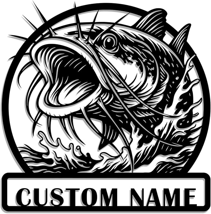 Personalized Catfish Metal Sign – Custom Name Fishing Wall Art – Iron Decoration for Cabins, Lake Houses, Man Caves, and Outdoor Spaces (Catfish-3) - Bloomnest