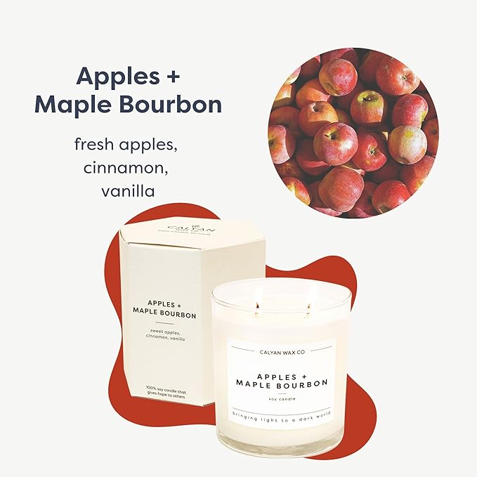 Calyan Wax Co. 2 Wick Candle, Apples + Maple Bourbon Scented Candle, 37 Hour Burn Time, Aromatherapy Soy Candles, Non Toxic & Vegan Soy Wax, Glass Tumbler Scented Candles, 8.8oz - Bloomnest