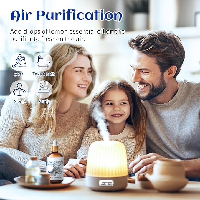 HIQILI Lemon Essential Oil, Household Cleaning, Air Purification, Skin Care, Can be Added to Cleansers, Sprays, Body Lotions Use - 3.38 Fl Oz/100ML - Bloomnest