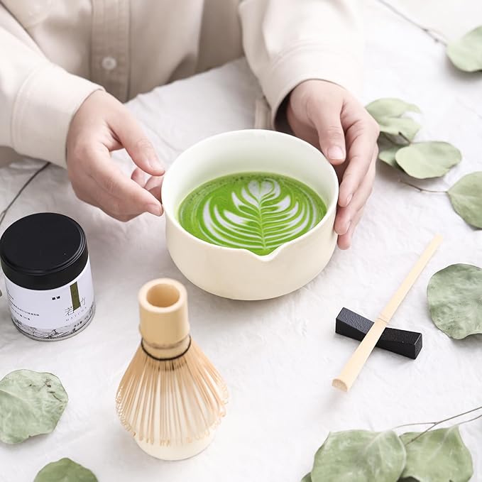 Matcha Set, Japanese Tea Set Includes Matcha Bowl with Spout, Matcha Whisk Holder (chasen), Bamboo Matcha Whisk and Bamboo Scoop, Ceramic Matcha Kit for Tea Lovers - Bloomnest