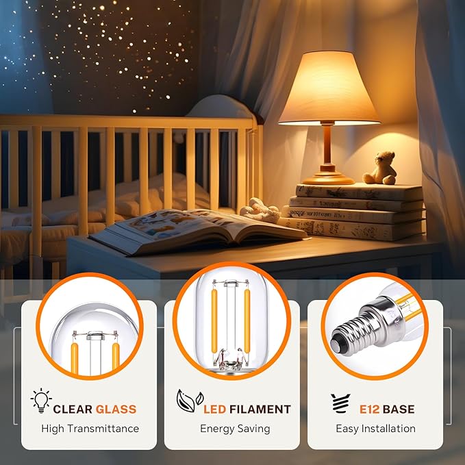 E12 LED Himalayan Salt Lamp Bulbs Night Light Bulbs 2 Watt Equal 25W Small Appliance Light Bulb Microwave Light Bulbs Under Hood 200LM 2700k T22-2 Pack - Bloomnest