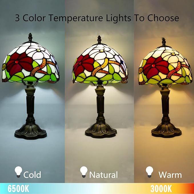 8 Inch Tiffany Lamp, Small Stained Glass Lamp for Bedside, Living Room, Red Rose - Bloomnest