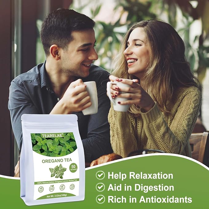 TEARELAE - Oregano Tea Bags - 50 Count - Premium Natural Oregano Leaves - Aid in Digestion, Rich in Antioxidants - Non-GMO - Caffeine-Free - Bloomnest