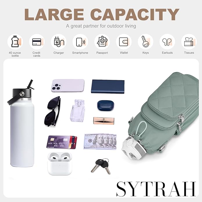 Water Bottle Bag Crossbody，Insulated Water Bottle Purse Crossbody Water Bottle Holder with Strap 40 oz SYTRAH
