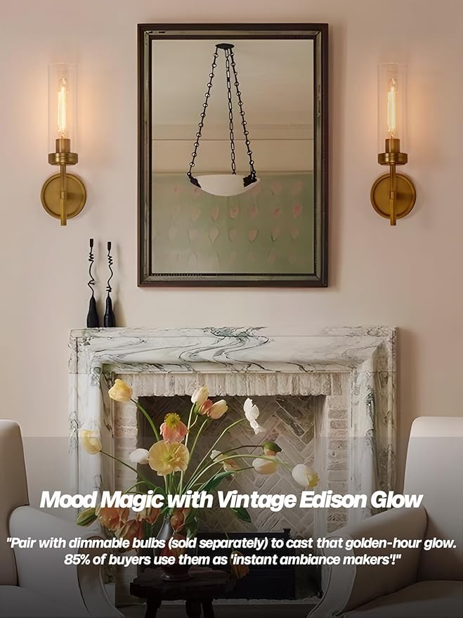 Modern Wall Sconces Set of Two Brass Gold Bathroom Vanity Light with Handblown Clear Glass Hardwired Wall Sconce Light for Bathroom Mirror Bedroom Livingroom Hallway Indoor - Bloomnest