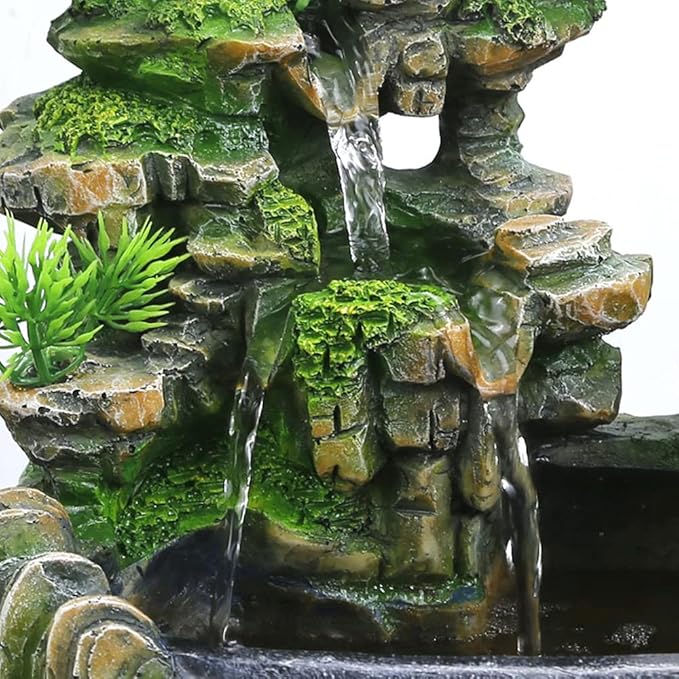 Water Fountain Rockery Waterfall Desktop Decor Mini Rockery FengShui Desktop Fountain Waterfall Ornament with LED for Home Office Bedroom - Bloomnest