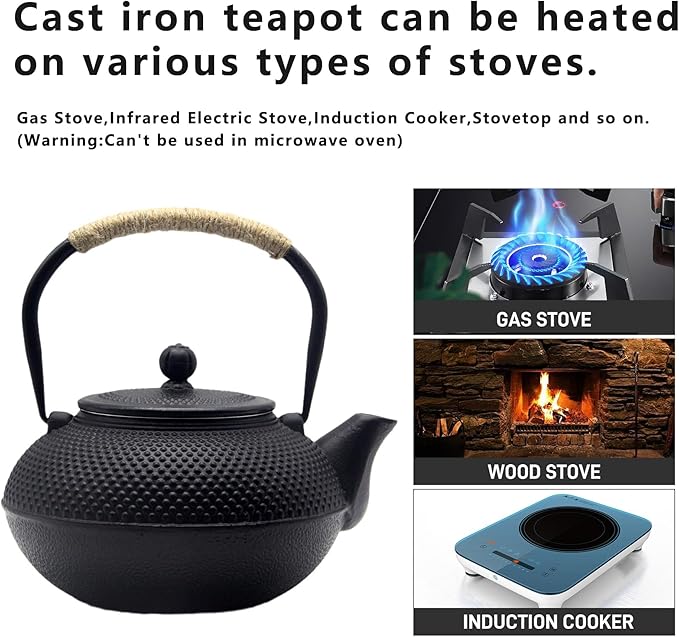 Big Cast Iron Teapot, Japanese Tetsubin Tea Kettle for Stovetop Safe, Cast Iron Teapot with Tea Strainer for Loose Tea and a Fully Enameled Interior (1500ml/50.7oz) - Bloomnest