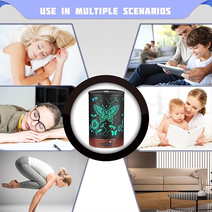 Metal Essential Oils Diffuser 150ML Christmas Aromatherapy Diffuser Cool Mist Humidifier with 7 Colors Lights Waterless Auto Off Air Diffusers as Gifts for Mom(Butterfly) - Bloomnest