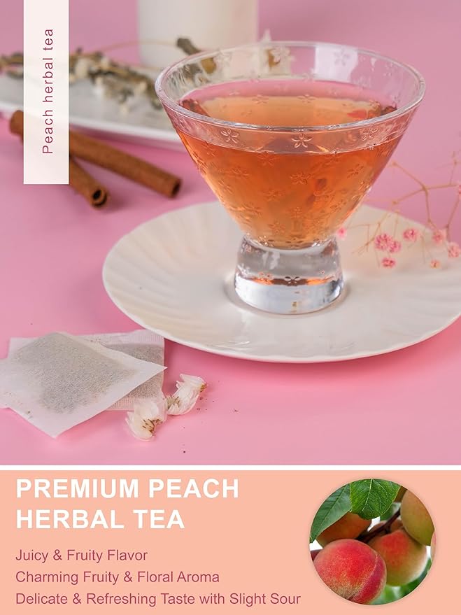 TeeLux Peach Herbal Tea Bags, Fruity Rosehips with Tart Hibiscus & Soothing Chamomile, Fruity & Sweet Flavor, Caffeine Free, 50 Count - Bloomnest