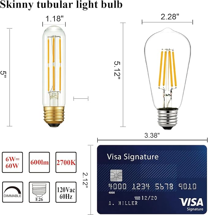 Arberlic 5 Inch T10 LED Bulb,6W Tubular Light Bulb Equivalent E26 led Bulb 60 watt dimmable,Warm White 2700K,600lm,CRI85+,AC120V,Edison Style,Clear Glass,Flicker Free,Pack of 6 - Bloomnest