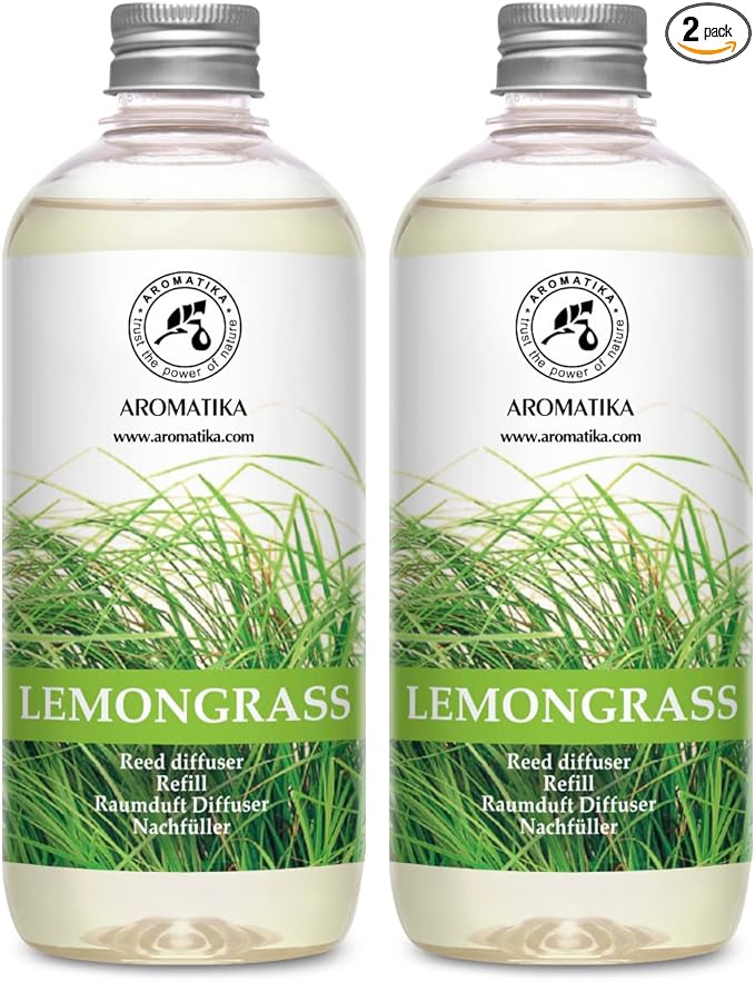 Lemongrass Diffuser Refill 34 Fl Oz (2x17 Fl Oz) - Fresh & Long Lasting Fragrance - Refill with Natural Essential Lemongrass Oil - for Aromatherapy - Spa - Home - Bloomnest