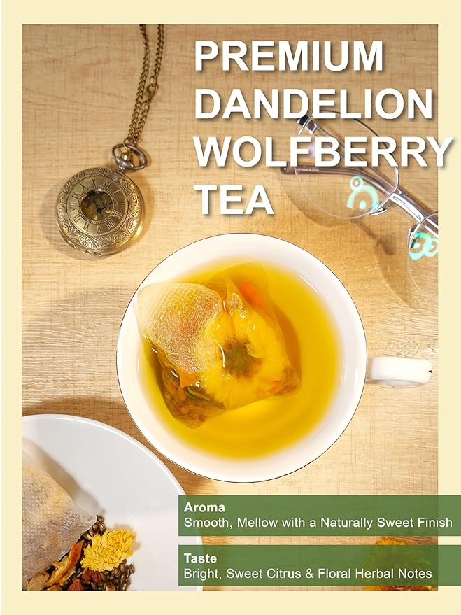 TeeLux Dandelion Wolfberry Tea, Blend with Chrysanthemum, Goji Berries, Cassia Seed, Licorice, Smooth & Mellow Flavor, Caffeine Free, 20 Count - Bloomnest