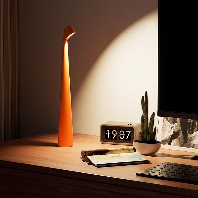 Cordless Desk Lamp, Portable Table Light, Rechargeable Touch Lamp, LED Lamp Battery Operated with 3 Brightness Levels for Bedside Dorm Reading (Orange) - Bloomnest