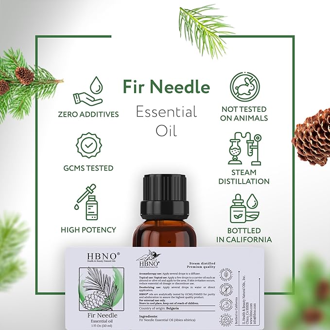 HBNO Fir Needle Essential Oil - 1 oz (30ml) Travel Size - Natural Fir Needle Oil - Perfect for Cleaning, Aromatherapy, DIY, Soap & Diffuser - Bloomnest