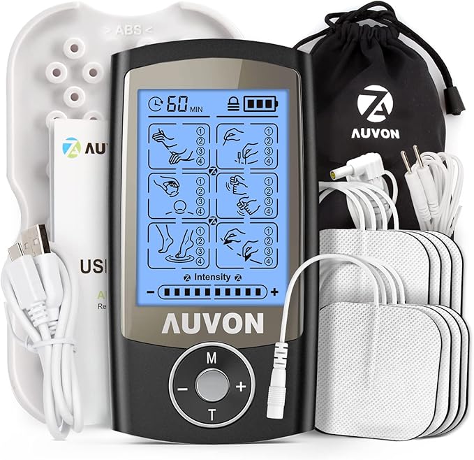 AUVON Rechargeable TENS Unit Muscle Stimulator, 24 Modes 4th Gen TENS Machine with 8pcs 2"x2" Premium Electrode Pads for Pain Relief AUVON