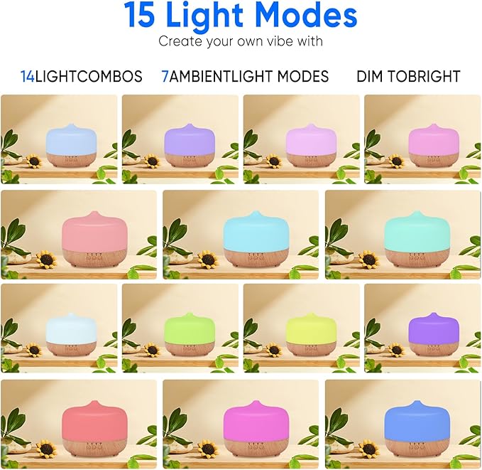 HAPPTWS 1000ml Essential Oil Diffuser - Remote Control Aromatherapy Diffuser 7 Color Changing LED for Large Room Home HAPPTWS