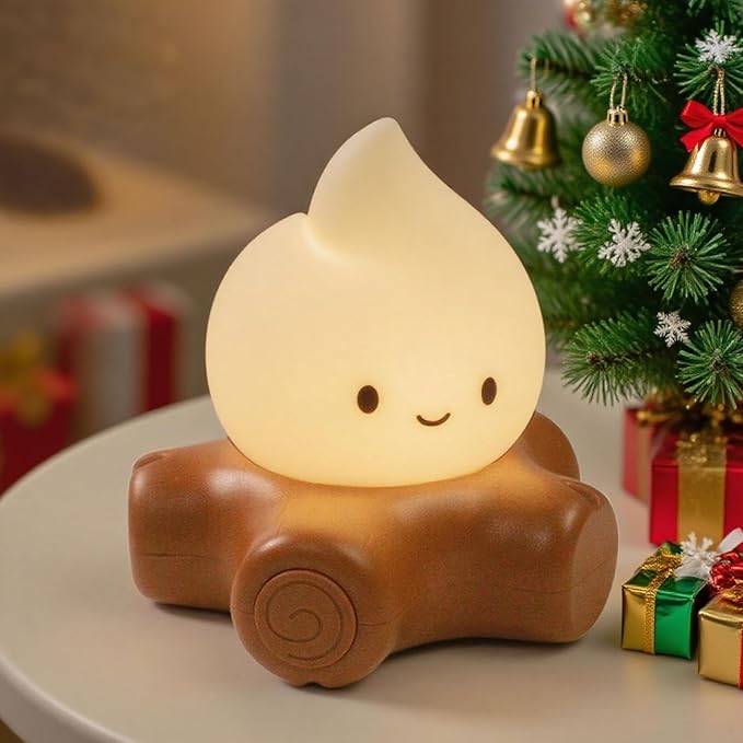 Cute Fake Campfire Lamp, Rechargeable Night Light with Flickering Candle Mode, Portable Mood Lighting for Bedroom Decor, Desk Accessories, Camping & Gifts (Basic Version) - Bloomnest