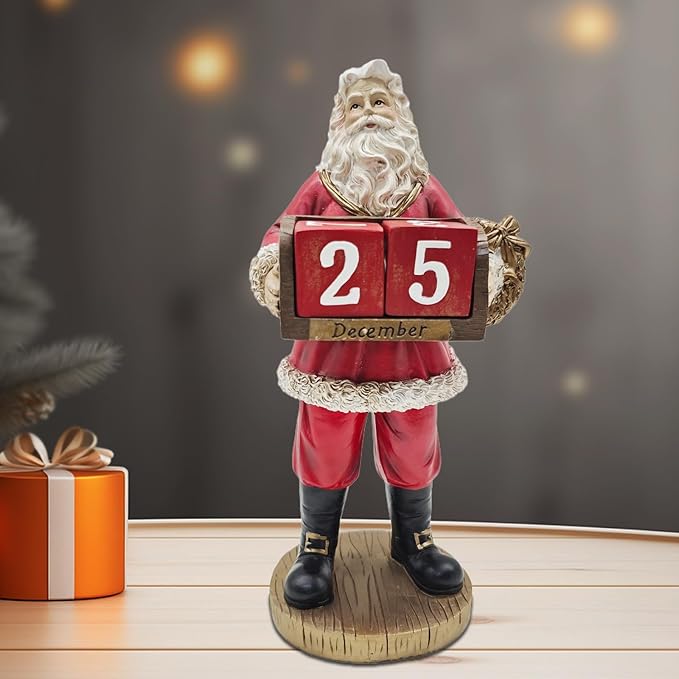 Christmas Countdown Calendar Resin Sculpture - Santa Claus Advent Decoration with Numbered Pouches for Indoor Holiday Home & Tabletop Decor - Bloomnest