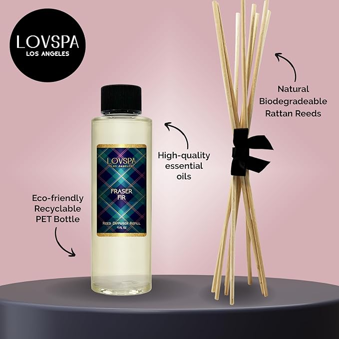 LOVSPA Fraser Fir Pine Diffuser Oil - Holiday Essential Oils for Diffuser Refill & Air Freshener Room Spray - Long-Lasting & Natural Home Fragrance, Scented Oil for Diffusers, USA Made, 4oz - Bloomnest