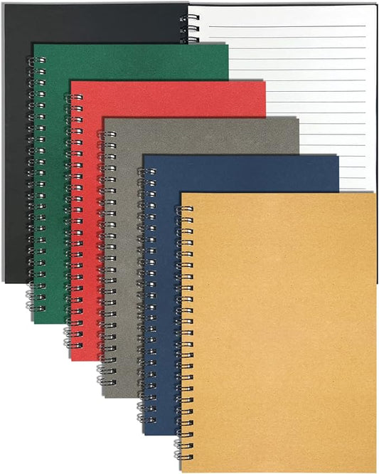 GINMLYDA Small Spiral Notebook 6Pack, 120 Lined Pages 8.25x5.50 Inches Spiral Journal Kraft Cover Notebooks & Writing Pads for School Home Office Aesthetic Sketch Drawing Note - Bloomnest