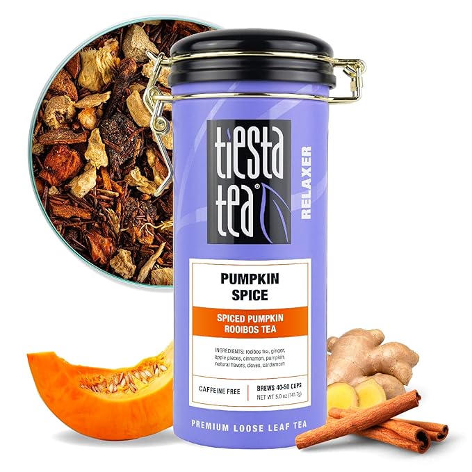 Tiesta Tea - Pumpkin Spice Rooibos Loose Leaf Tea, Premium Caffeine-Free Herbal Infusion, Refillable Tin Can, Brew Hot or Iced, Makes up to 50 Cups, 5 Ounce - Bloomnest