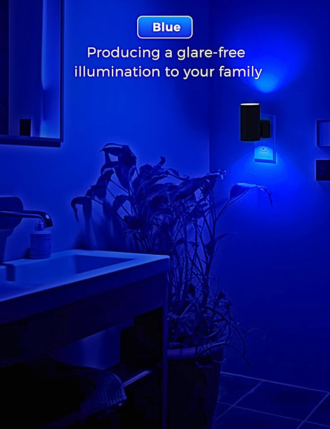 Blue Night Light, LOHAS Bluey Light Plug into Wall, Dusk to Dawn Sensor, 0-100LM, Adjustable Brightness, Calm Dimmable Lights for Bathroom, Hallway, Bedroom, 2 Pack - Bloomnest