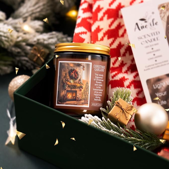 Auelife Christmas EVE Soy Candle - Sugared Plums Candied Fruits and Rum, 7 oz Aromatherapy Jar Candle, Christmas Gift for Women and Men - Bloomnest