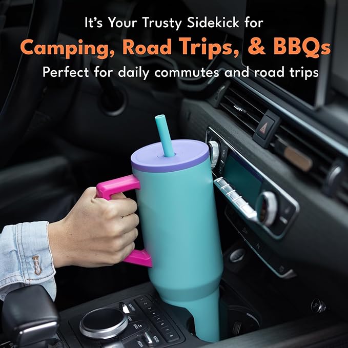 Elemental 40 oz Tumbler with Handle and Straw - Spill Proof Insulated Stainless Steel Commuter for Hot and Cold Beverages - Travel Coffee Mug with 2 Straws & Spill Proof Lid - 40oz - Blue Tie Dye - Bloomnest