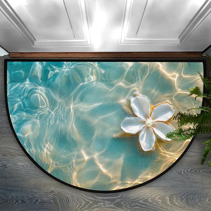 Half Round Door Mat, Beach Summer Flower Half Circle Rug for Home Decor Floor Indoor Outdoor Non-Slip Washable Half Moon Rug Doormat 36X24 Inch - Bloomnest