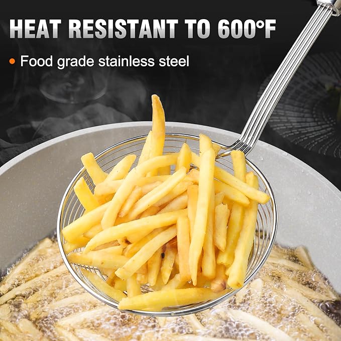 Walfos Spider Strainer - 5.5 Inch Stainless Steel Fryer Scoop, Kitchen Spider Skimmer Strainer With Handle, For Cooking Deep Fryer, Pasta, Spaghetti, Noodle, Vegetables, Egg - Bloomnest