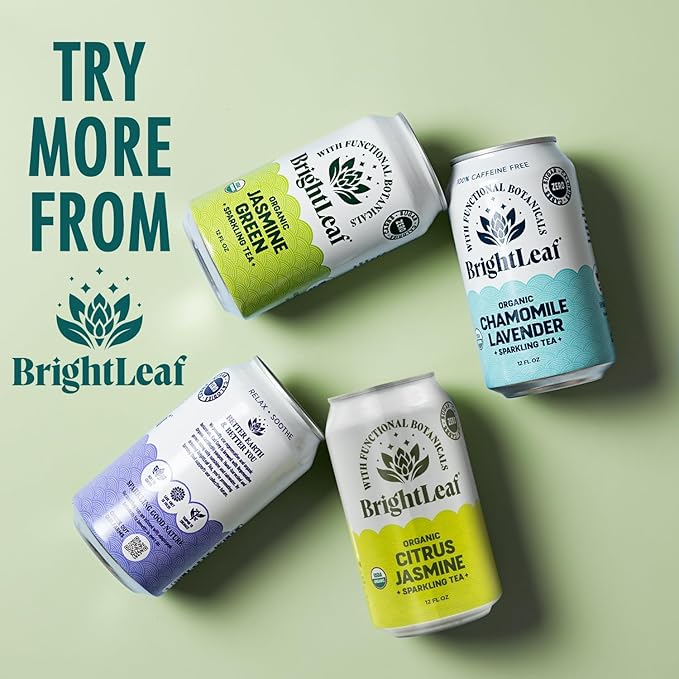 BrightLeaf Regenerative Organic Sparkling Tea, Mint Lavender, 12 oz Cans (Pack of 12) – Zero Sugar & Zero Calories – Organic Herbal Tea Drink – Mood-boosting ingredients – Craft Brewed Botanical Beverage - Bloomnest