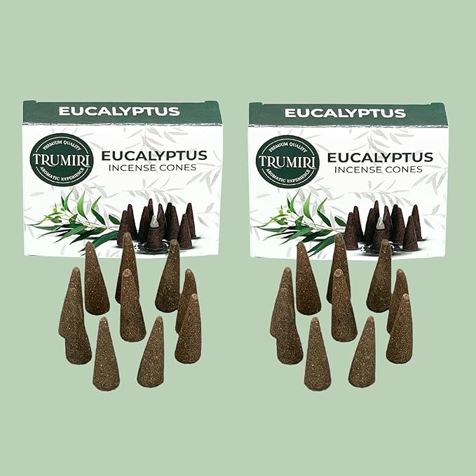 TRUMIRI Eucalyptus Incense Cones - Total 20 Cone Incense - Dual Pack of 10 Insence Cones - Incense Cones Scented - Cone Incense Scents - Insense Cones - Incent Cone TRUMIRI