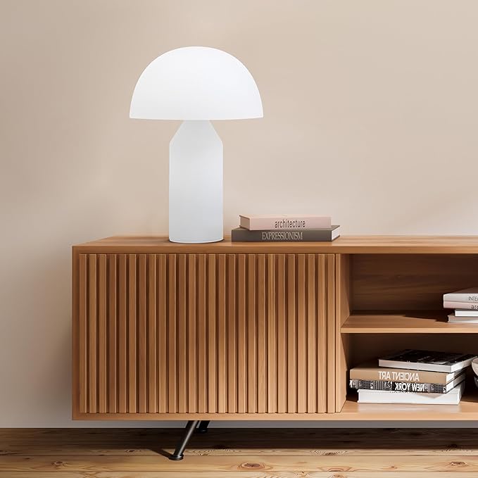 Brightech Venus Glass - Contemporary Table Lamp with Glass Shade and Body - Unique Mushroom Table Lamp - Dimmable LED Light Bulbs for Bedroom Reading, Great Décor for Living Rooms, Offices - Bloomnest